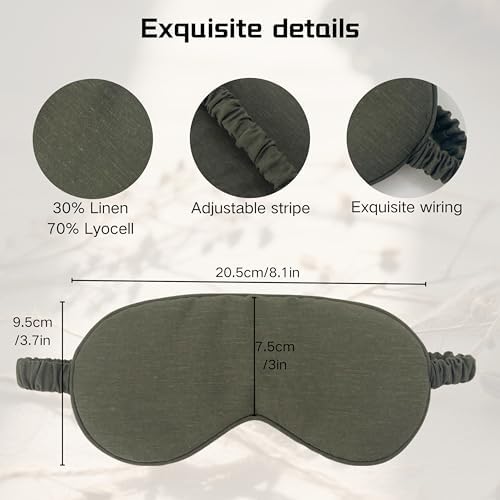 Sleep Mask Linen Eye Mask with Elastic Band,Comfort Sleeping Shade for Nighttime Sleeping, Traveling & Napping,Side Sleeper Eye Cover Cooling with Travel Bag Gift Package(Dark Olive) - Image 2