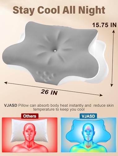 Cervical Neck Pillow for Pain Relief – Ergonomic Memory Foam Pillow for Side Sleeper Contour Orthopedic Bed Pillow for Neck Support with Cooling Cover – Ideal Christmas Birthday Gift - Grey - Image 3