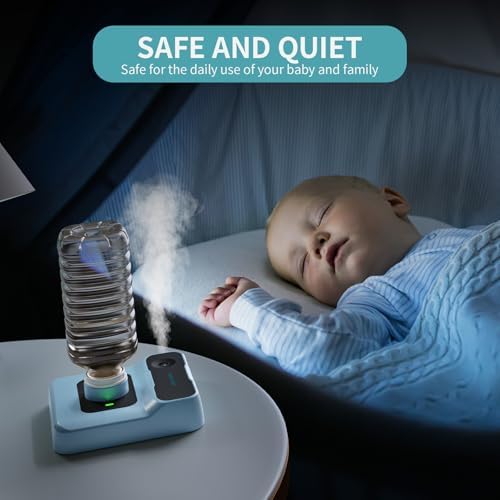 Travel Humidifier, Portable Humidifier for Plants, Bedroom, Office, Hotel or Car, Battery Operated Mini Cool Mist Humidifiers, Quiet 23dB, Auto-off, Night Light & BPA-Free, Light-Blue - Image 6