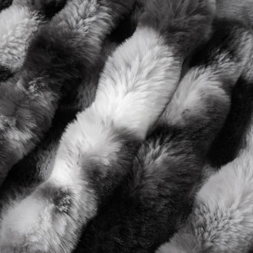 Amélie Home Faux Fur Throw Blanket, Ultra Soft Fuzzy Plush Bubble Blanket for Couch, Bed & Living Room, 60"x80", Tie-dye Black - Image 5