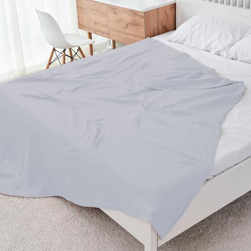 Cosy Family 6 Layer Muslin Bed Blanket - Breathable and Lightweight Gauze Boho Blanket for Spring, Soft 100% Cotton Muslin Blanket, Slate, 55x80 Inches - Image 6