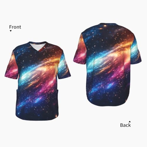Men's Scrub Top,V-Neck Spill Wrinkle Resistant,3 Pockets-Space Galaxy (3) - Image 4