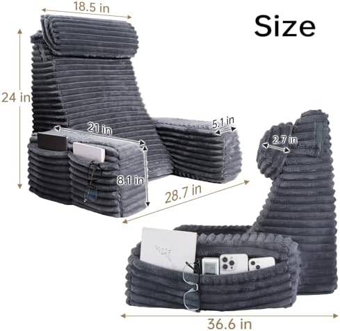 ENITYA 24" XXL Back Pillow for Bed Sitting Up with Armrests & Big Pockets - Image 4