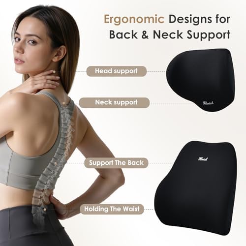 FLORICH Car Seat Cushion & Lumbar Support Pillow & Car Neck Pillow, Ergonomic Memory Foam Driving Seat Cushion for Back & Sciatica Pain Relief, Non-Slip Washable Cushion for Car, Driver, Office-Black - Image 5