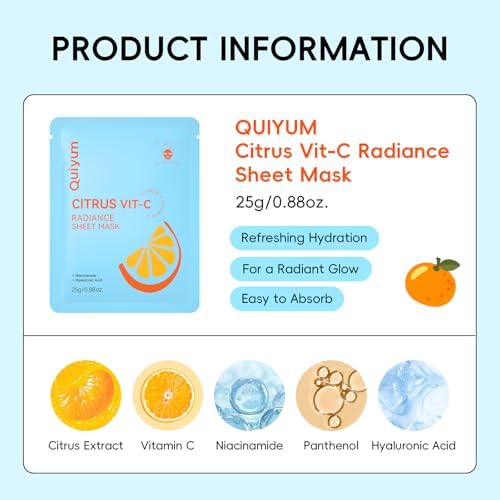 QUIYUM 14 Pack Citrus Sheet Mask - Radiant Facial Skin for Women & Teens - Image 3