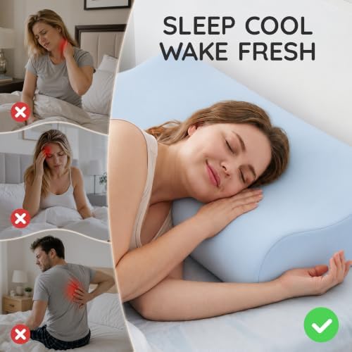 AM AEROMAX 32" King Contour Memory Foam Pillow for Neck Pain Relief, Blue - Image 2