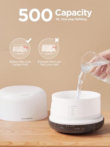 InnoGear 500ml Essential Oil Diffuser for Home Cool Mist Humidifier, Brown - Image 4