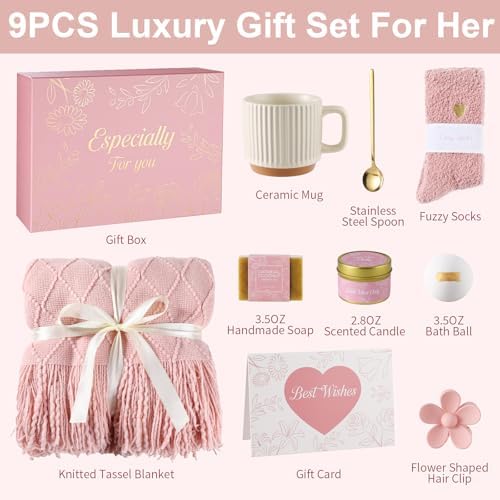 Get Well Soon Gifts Baskets for Women Self Care Gifts,Birthday Gifts for Women Spa Care Package, Set for Mom Wife Girlfriend Sister Best Friend (Pink) - Image 2