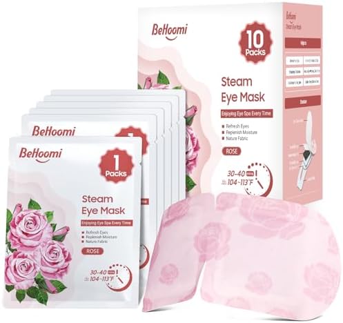 BeHoomi Steam Eye Mask, 10Packs Heated Eye Mask, Self Heating Disposable SPA Warm Compress for Eyes Sleep Mask, Travel Essentials & Relaxation Gifts for Women (Rose Scent) by BeHoomi