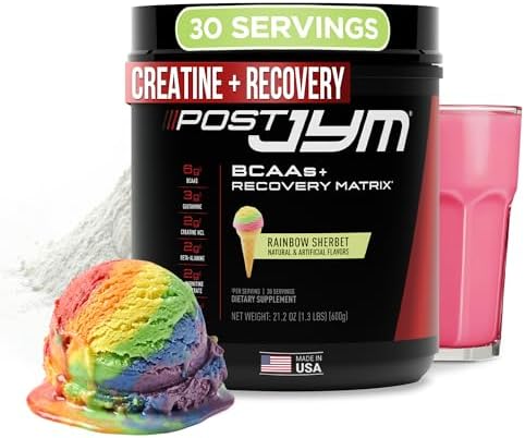 JYM Supplement Science Post JYM Active Matrix Rainbow Sherbet Amino Recovery Powder Pure Creatine HCL, BCAA’s, Glutamine, Carnitine, Betaine, Taurine for Strength, Repair, Performance 30 Servings by JYMSupplementScience