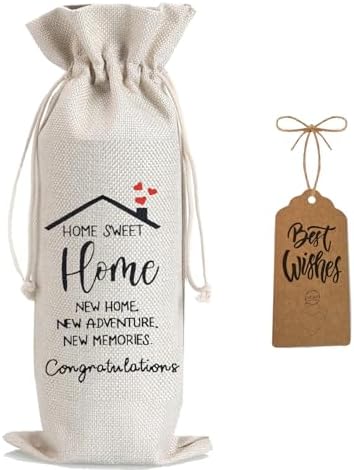 1Pcs Housewarming Gifts New Home Wine Bag,Perfect Gifts for New Homeowners, Realtor Gift to Clients,New Home Wine Bag For Friends, with 1Pcs Kraft Blessing Cards and natural jute rope by Yourloveisourmotivation%EF%BC%81