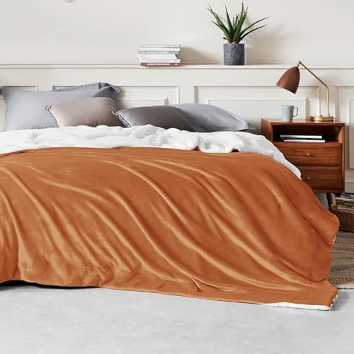 Bedsure GentleSoft Sherpa Fleece Blanket Queen Size for Bed, Non-Heated, Thick and Warm Throw for Women and Men, Soft Fuzzy Plush Queen Blanket for Fall, Burnt Orange, 90x90 Inches - Image 3