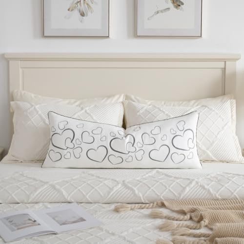 Sanmetex Loving Heart Long Lumbar Pillow Covers 14x36 Inches, Soft Embroidered Modern Decorative Throw Pillow Case for Sleeping Bed Bedroom Living Room and Home Décor Grey - Image 6