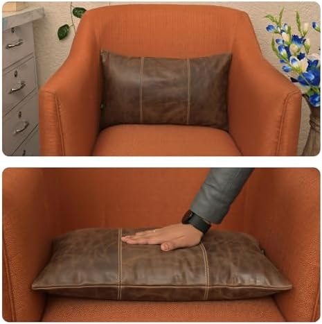 LL LEATHER LOVERS 100% Lambskin Leather Pillow Cover 10x18 Inch – Hand-Stitched Cushion Case with Hidden Zipper, Decorative Throw Cover for Sofa, Bed and Living Room - Chiku Brown Panel Pack of 2 - Image 6