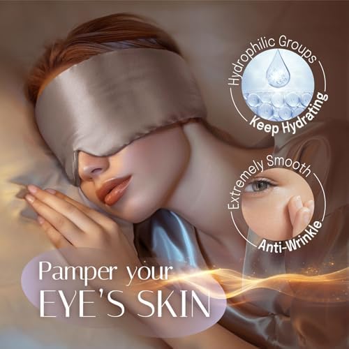 Silk Sleep Mask Soft Pressureless: 100% Mulberry Silk for Eye Skin Anti Wrinkles, Large Size for Total Blackout, Adjustable Wide Velcro Ear Cover - Image 3