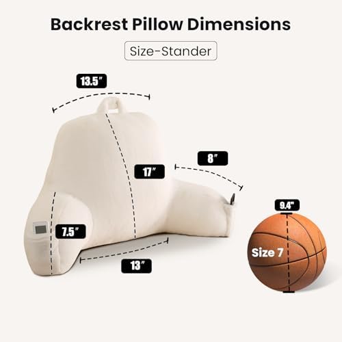 Soft Reading Pillow for Bed with Arms,Middle,White,Faux Fur - Image 3