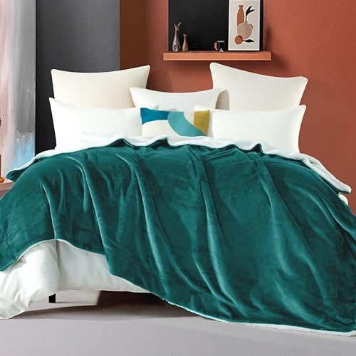 Elegant Comfort Ultra Soft Reversible Flannel Sherpa Blanket - Cozy Silky Fleece Throw for Couch, Bed - Plush Fuzzy Warm Winter Blanket for Gift, Twin XL, Turquoise - Image 2