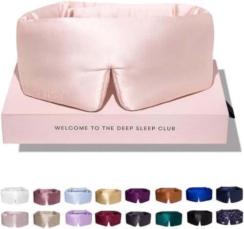 DROWSY Silk Sleep Mask - Face-Hugging, Padded Cocoon for Luxury Sleep in Total Darkness - 100% Pure Mulberry Silk (Sunset Pink) by Drowsy