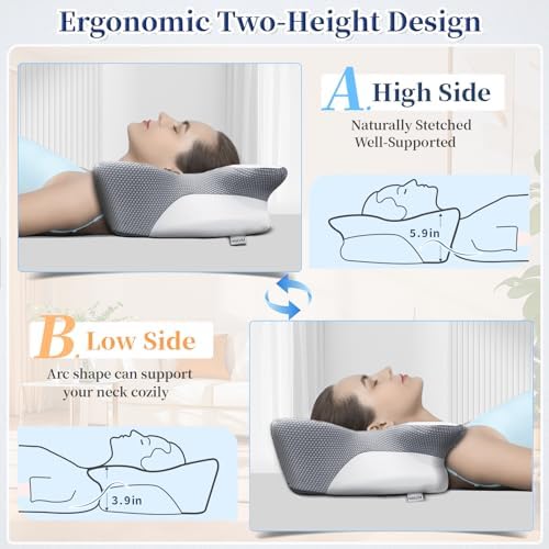 Cervical Pillow for Neck Pain Relief, Ergonomic Contour Side Sleeper Pillows for Adults, Cooling Memory Foam Pillows for Side Back & Stomach Sleepers as Ideal Gifts - Image 2