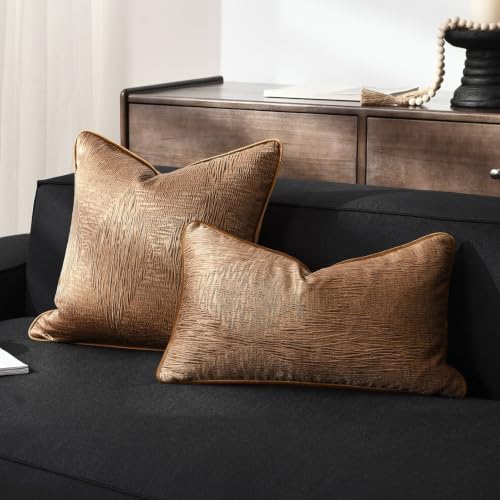 Designer Brown Abstract Texture Throw Pillow Cover, Luxury Pillow Cover for Modern & Classic Home Decor, 20x12 Inch (Single Pack) - Image 2