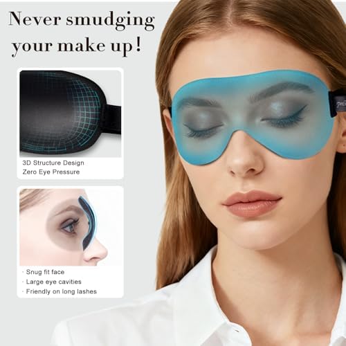 PrettyCare 3D Sleep Mask 2 Pack,Eye Mask for Side Sleeper 3D Contoured Sleeping Mask Blackout Out for Men- Blindfold Airplane with Ear Plugs, Night Masks with Travel Bag (Black&Blue) - Image 3