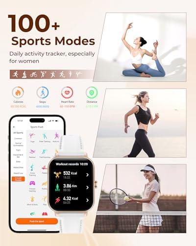 Smart Watch for Women, 30-Day Battery Life, Bluetooth Call (Answer/Make), 1.85" HD Fitness Tracker with Heart Rate Sleep SpO2 Monitor, 100+ Sports Modes, 4 Bands & 2 Charms, Android iPhone Compatible - Image 5