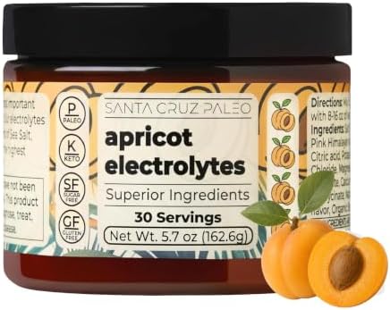 Santa Cruz Paleo Electrolyte Powder, Apricot Flavor, Sugar Free Hydration Drink Mix with Himalayan Pink Salt, Sea Salt, Magnesium Glycinate, Potassium Chloride, Sweetened with Stevia, 30 Servings by SantaCruzPaleo