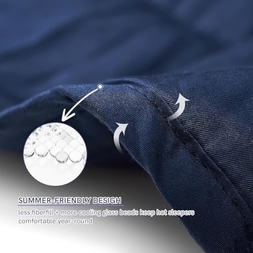 YnM 15lbs Weighted Blanket for Adults, Cotton Heavy Bed Throw Blanket with Cooling Glass Beads for All Season Use, Ideal for One Person of 140lbs (60x80 Inches, Queen Bed, Navy) - Image 4