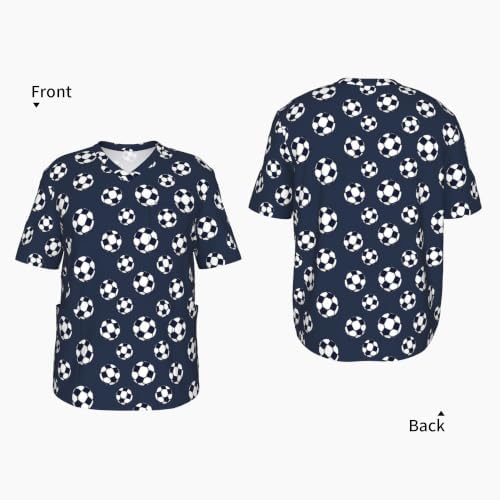 Men's Scrub Top,V-Neck Spill Wrinkle Resistant,3 Pockets-Soccer Ball (2) - Image 4