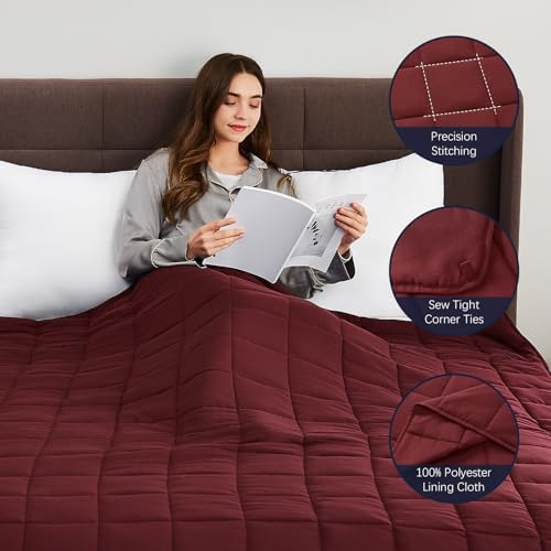 CuteKing Weighted Blanket for Adults: Weighted Blanket with Premium Glass Beads - Breathable Heavy Blanket for Comfort Sleep - Thick Blanket for Adult All Season (12lbs, 48"x72", Claret Red) - Image 6