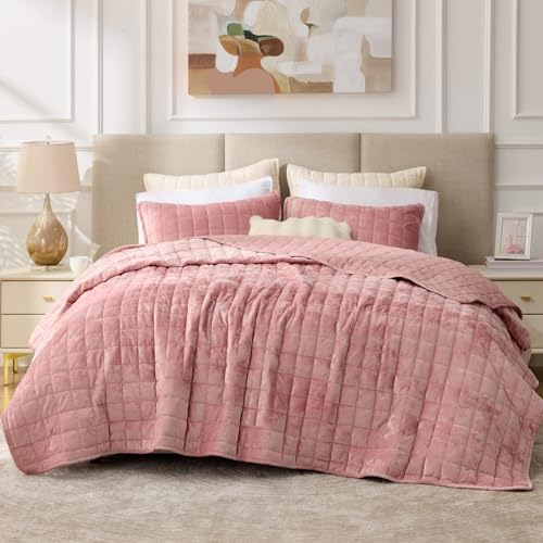 BEDELITE Velvet Quilt Set Queen Size, Luxury Velvet Comforter Bedding by BEDELITE