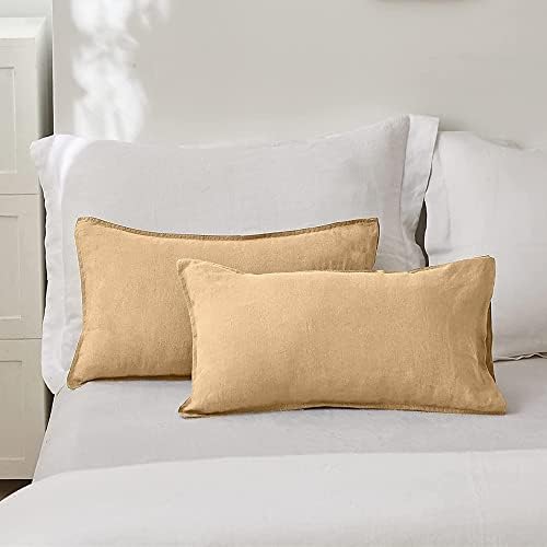Simple&Opulence 100% Linen Lumbar Pillow Cover 12 x 20 Inches Set of 2 Rectangular Decorative Throw Cushion Cover for Couch Sofa Bed Living Room Office Soft Breathable Farmhouse - Sand - Image 5