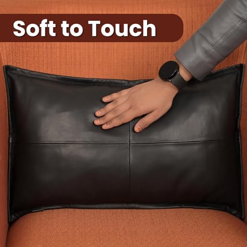 LL LEATHER LOVERS 100% Lambskin Leather Pillow Cover - Sofa Cushion Case - Decorative Throw Covers for Living Room & Bedroom, Black Box Pack of 2-12X20 Inch - Image 4