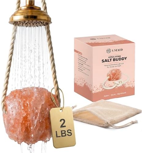 UMAID Himalayan Pink Salt Rock for Shower & Bath – Salt Buddy® 2 lb Hanging Mineral Stone for Spa-Inspired Relaxation, Self-Care & Bath Soaks, Unique Wellness & Home Spa Gifts for Men & Women by UMAID