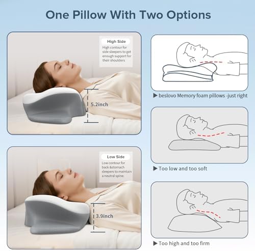 Cervical Neck Pillow for Pain Relief, Ergonomic Side Sleeper Pillow for Sleeping, Orthopedic Neck Support Contour Memory Foam Pillow for Side Back Stomach Sleepers, Ideal for Office Travel - Image 5