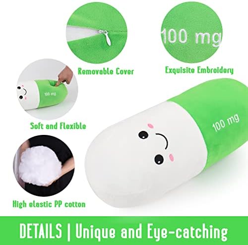 Pill Pillow Neck Roll Pillow Cute Preppy Room Decor Chill Pillows with Washable Cover, Funny Aesthetic Trendy Gift Throw Pillows for College Dorm Teenager Y2K Teacher Doctor Nurse (Green, M) - Image 3