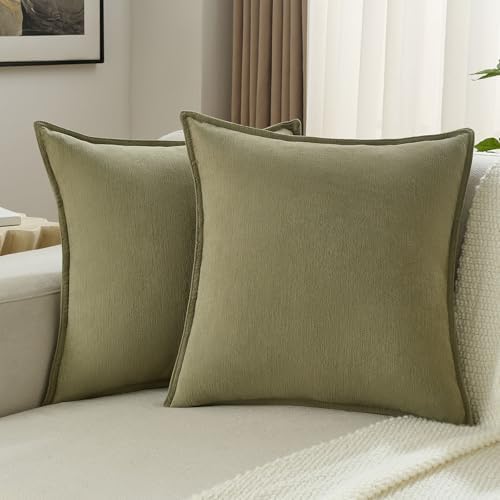 FUTEI Pack of 2 Chenille Throw Pillow Covers 20x20 Inch, Olive Green by FUTEI