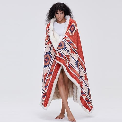 Luxury Plush Faux Fur Throw Blanket with Aztec Pattern, Super Warm, Fuzzy, Elegant, Fluffy Decoration Blanket for Couch, Armchair, Sofa and Bed, 50''x 60'', Red - Image 5