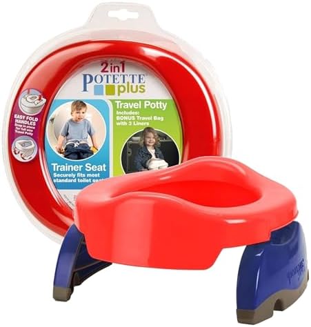Kalencom Potette Plus 2-in-1 Travel Potty and Trainer Seat - Dual-Purpose Potty Training Toilet Seat - Portable Potty for Toddler Travel - With Durable, Lock-In Legs and Splash Guard - Red by Kalencom