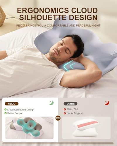 Cervical Neck Pillow, Memory Foam Pillow for Neck Pain Relief, Ergonomic Contour Cooling Pillow for Side Sleeper Pillow Adults & Stomach Sleepers Neck Shoulder Pillow (Light-Blue, 24" L x 14" W) - Image 4