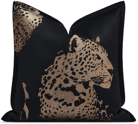 Velvet Throw Pillow Covers 18x18'', New Upgrade Brown Cheetah Leopard Embroidered Pillows Cover, Decorative Pillow Cushion Cover for Sofa Bed Bedroom Living Room by AIBUHOME