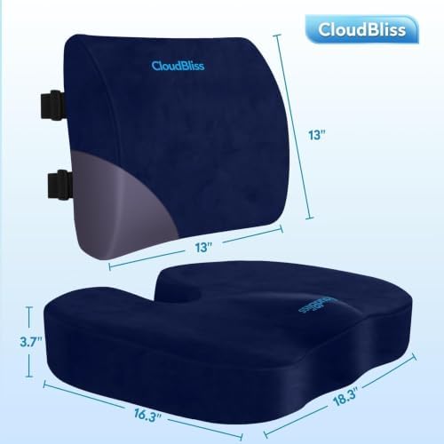 CloudBliss Ergonomic Seat Cushion & Lumbar Support Pillow Set, Blue, XL - Image 3