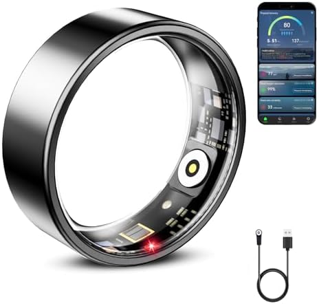 Mirlray Smart Ring for Women & Men, Smart Ring Health Tracker, Blood Oxygen & Heart Rate Monitor, Long Lasting Battery Sleep Ring, Waterproof Fitness Ring (R02C, Black, 11) by Unknown