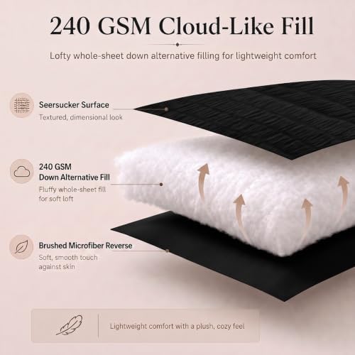 CozyLux Twin Comforter Set, 5 Pieces Black Seersucker Bed in a Bag - Image 3