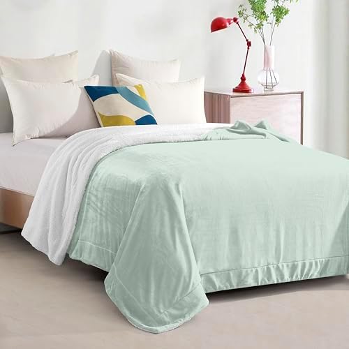 Elegant Comfort Ultra Soft Reversible Flannel Sherpa Blanket - Cozy Silky Fleece Throw for Couch, Bed - Plush Fuzzy Warm Winter Blanket for Gift, Twin XL, Mint Green - Image 3
