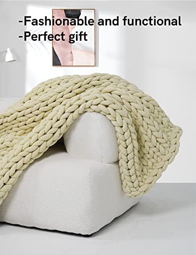 YnM Chenille Weighted Blanket, Handmade Chunky Knitted Design, Soft and Cozy, Temperature Regulating and Breathable, Machine Washable Throw for Sleep or Home Decor (Sparkling White, 60x80 Inch, 15lbs) - Image 4