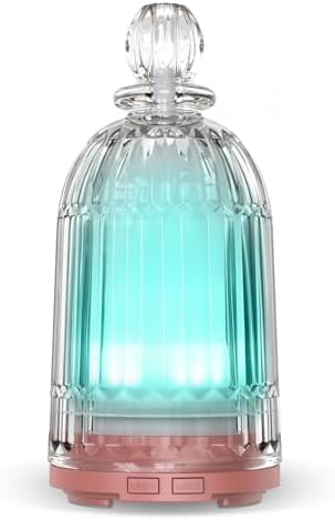 120ml Glass Essential Oil Diffuser, Ultrasonic Aroma Diffuser Glass Cover & Plastic Reservoir with Auto Shut-Off 7 Colors LED Lights for Home Office Bedroom(Bronze Base) by DOUDING