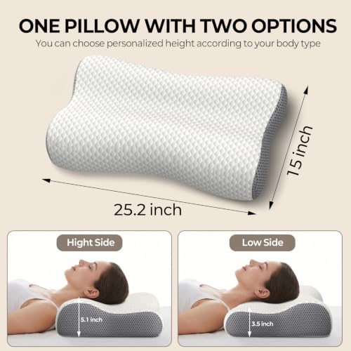 Cervical Neck Pillow for Pain Relief, Contour Memory Foam Pillows for Sleeping, Ergonomic Pillow Orthopedic Cooling Pillow Bed Pillow Neck Support for Side Back Stomach Sleepers (Off White&Gray) - Image 5