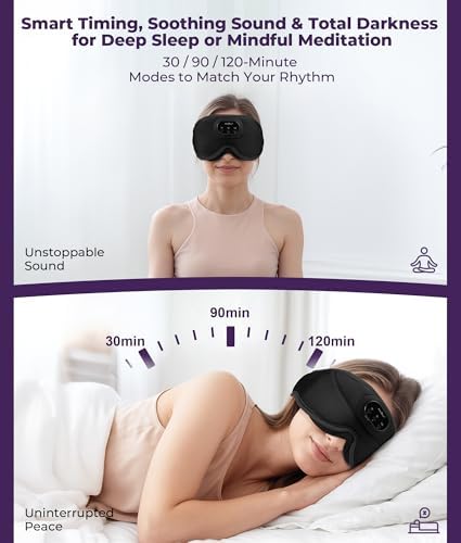 MUSICOZY Sleep Headphones Bluetooth 5.4 with Smart Timer 3D Eye Mask - Image 2
