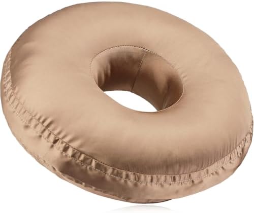 Washable Silky Satin Ear Piercing Pillow with Removable Pillowcase Smooth Cooling Donut Pillows Hole for Ear Pain Relief CNH Sleeping Pressure Sore Side Sleepers Ear Guard Protector, Taupe Cover by Heal+n+Hope